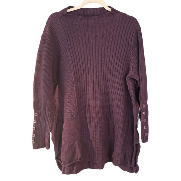 Habitat Purple Cotton Sweater Wmns L Textured Knit Pattern Long Sleeve Mock Neck - Picture 1 of 11